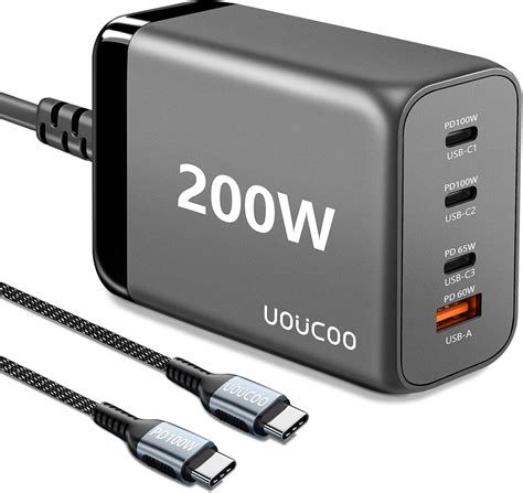 UOUCOO 200W USB C GAN Şarj Cihazı Multi 100W 100W 4 Port USB C Hızlı