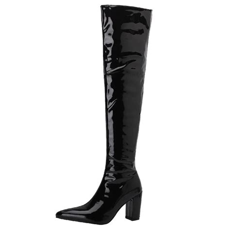 Buy Over The Knee Patent Leather Black Boots For Women Online On A La Mode