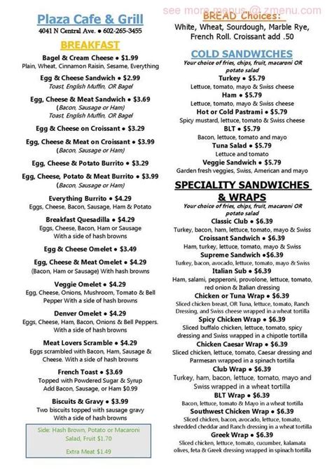 Online Menu Of Plaza Cafe And Grill Restaurant Phoenix Arizona 85012