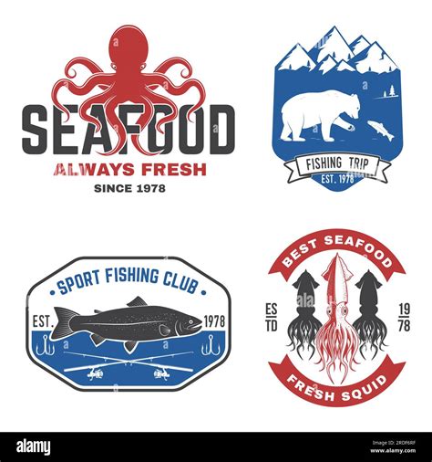 Set Of Fishing And Seafood Badges Logos Labels Sticker Vector For