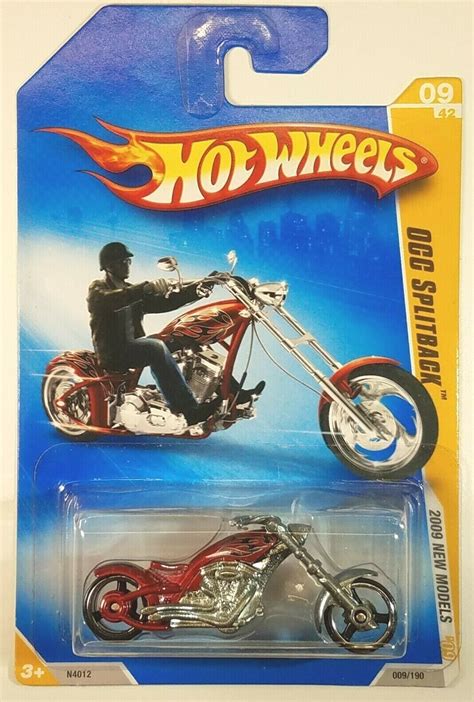 2009 Hot Wheels Red Black Flames OCC Splitback Motorcycle Bike Rocket