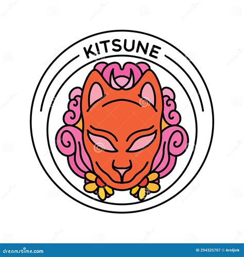 Kitsune Mask Logo Design Vintage Emblem Vector Illustration Badge ...