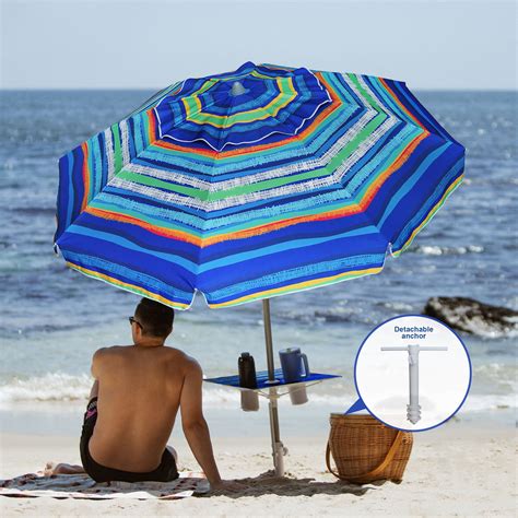 Ammsun 6 5ft Wind Resistant Beach Umbrella With Sand Anchor Table Tray