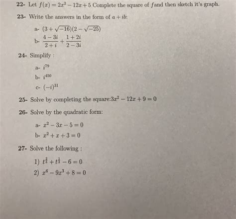 Solved Let F X 2x 2 12x 5 Complete The Square Of F