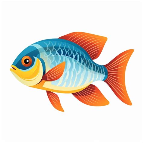 Um peixe uma cauda azul e laranja é mostrado em um desenho Vetor