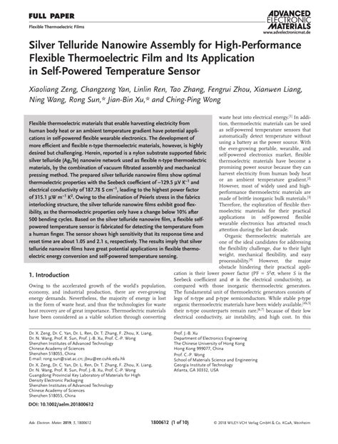 Silver Telluride Nanowire Assembly For Highperformance Flexible