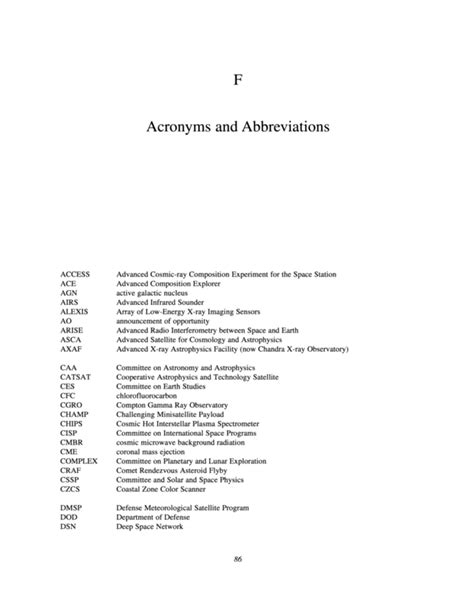 Appendix F Acronyms And Abbreviations Assessment Of Mission Size