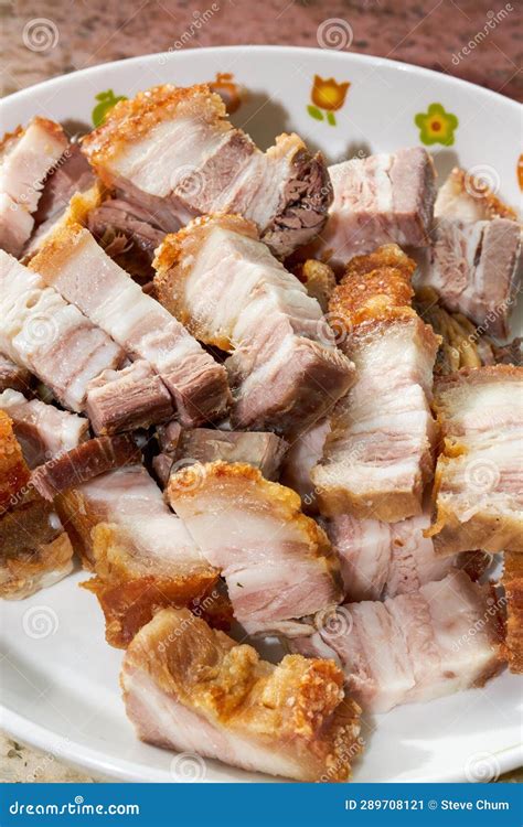 A Dish Of Cantonese Stew Crispy Roast Pork Close Up Stock Image