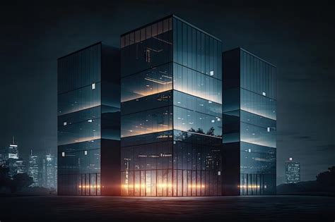 Edificio De Cristal Por La Noche Con Luces Centelleantes De La Ciudad