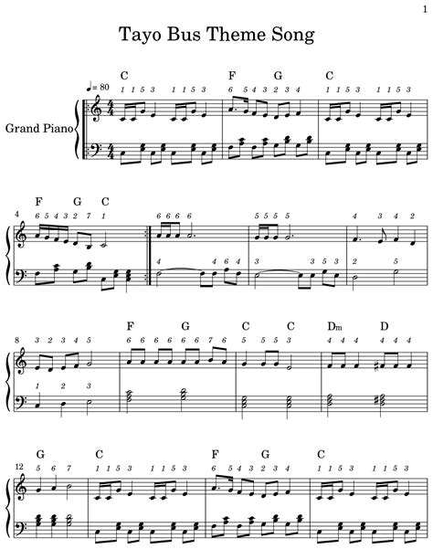 Tayo Bus Theme Song Sheet Music For Piano