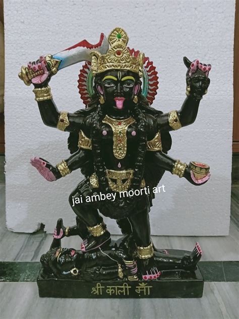 Painted Hindu Black Marble Mahakali Statue For Worship Size