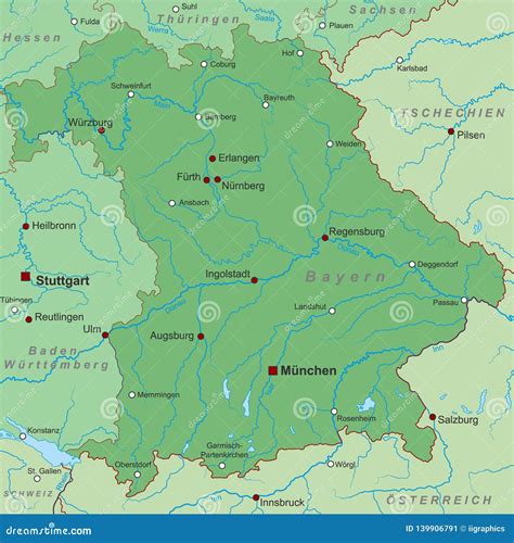 Germany Map Of Germany `bayern` High Detailed Stock Illustration