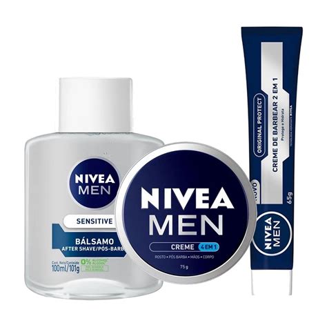 Kit Para Fazer Barba Nivea Men Balsamo Pós Barba Creme De Barbear 2 Em 1 E Creme 4 Em 1 Rosto