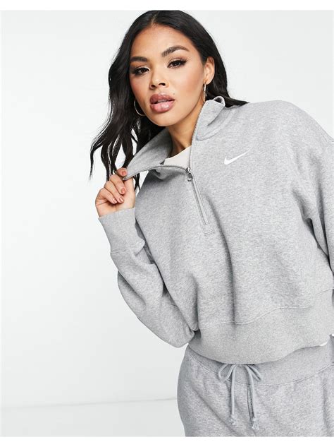 Nike Phoenix Fleece Cropped Quarter Zip Sweatshirt In Gray Lyst