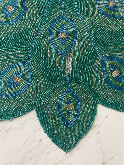 Handmade Bead Table Runner Peacock Design Beaded Runner X Etsy