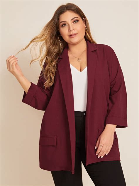 Shein Lune Plus Notch Collar Cuffed Sleeve Blazer Shein Uk