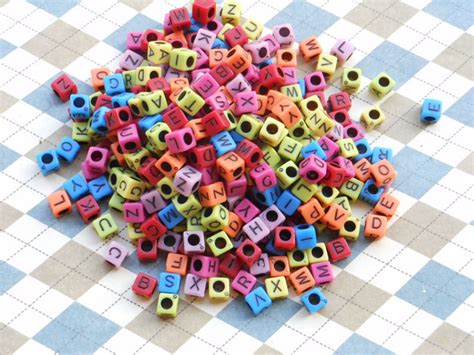 200 Pcs 6x6mm Alphabet Cube Beadsletter Square Beadsrainbow Etsy