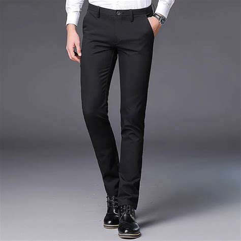 Men Brand Business Casual Formal Dress Pants Men's Elastic Thin Slim ...