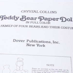 Crystal Collins Teddy Bear Paper Dolls In Full Color Four Bears