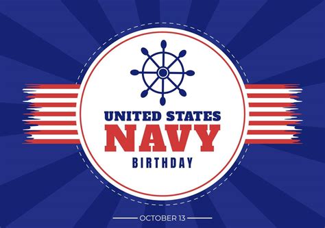 Us Navy Birthday On October 13th Hand Drawn Cartoon Flat Illustration