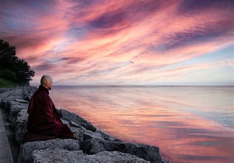 Free Images Meditation Buddhist Lakeside Dusk Sunset Monk