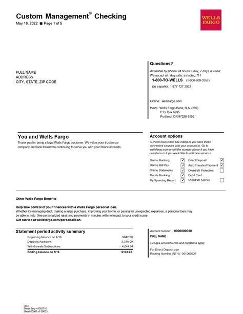 Editable Wells Fargo Bank Statement Template