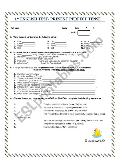 Perfect Tense Worksheet Pdf