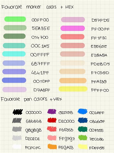 GoodNotes Marker And Pen Colours Hex Color Codes Hex Color Palette