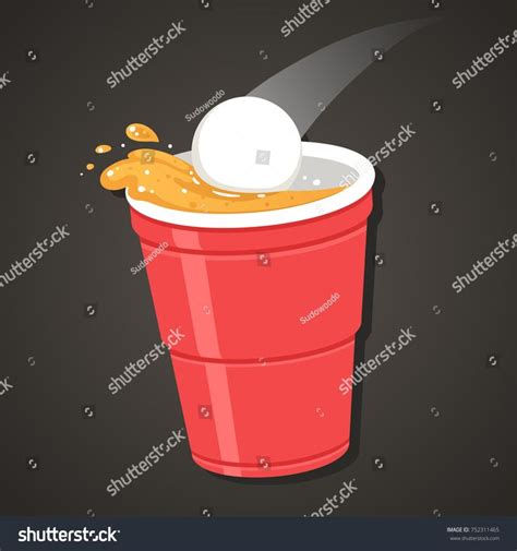 Beer Pong Illustration Ping Pong Ball Falling In Red Plastic Cup With