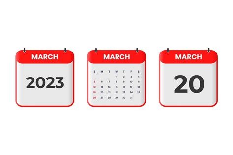 March 2023 calendar design. 20th March 2023 calendar icon for schedule, appointment, important ...