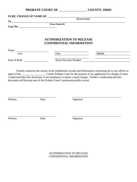 Authorization To Release Confidential Ination For Name Change Ohio