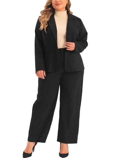 Agnes Orinda Womens Plus Size 2 Piece Wear To Work Blazer Jacket Pants Suit Set 2x Black