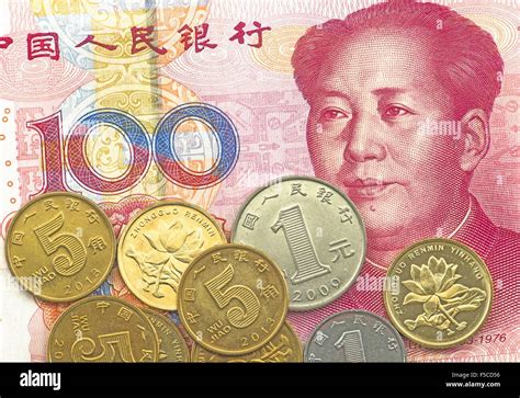 Chinese Money 100 Bank Note And Coins Stock Photo Alamy