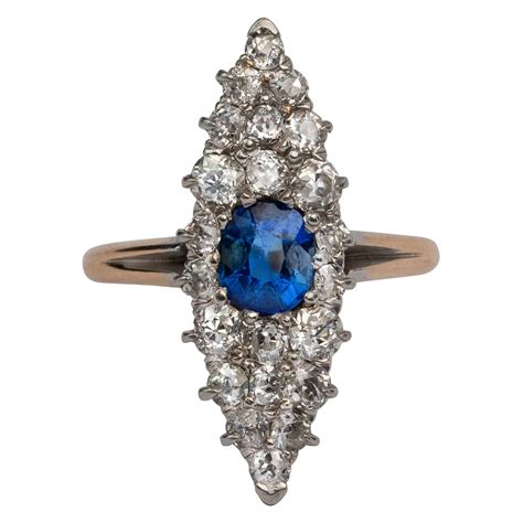 Antique Unheated Blue Ceylon Sapphire And Old Cut Diamond Ring