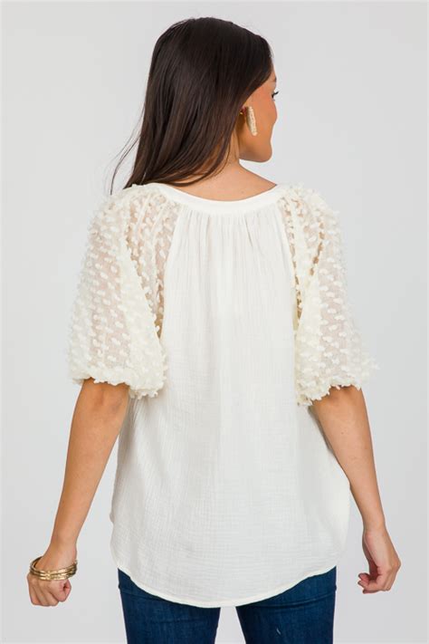 Textured Sleeves Gauze Top Cream New Arrivals The Blue Door Boutique