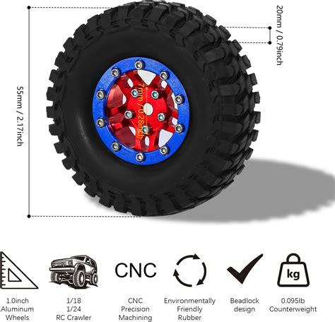 GOUPRC Juego de neumáticos de rueda para 118 124 RC Crawler Car Axial