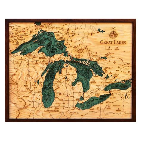 Great Lakes 3d Wood Map 3d Topographic Wood Chart