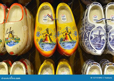 Traditional Painted Handmade Dutch Wooden Clogs Editorial Photography