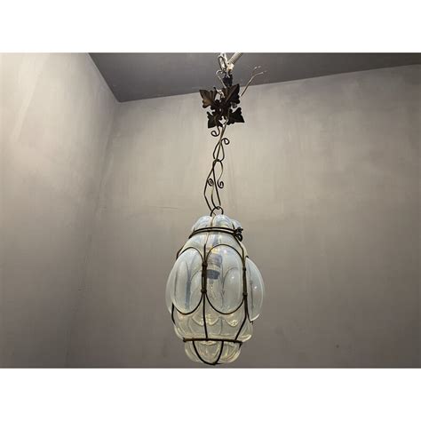 Vintage Hanglamp Van Smeedijzer En Murano Glas Jaren 1950