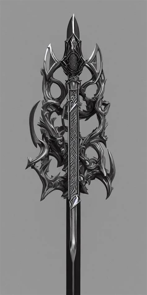 A Black And Silver Curved Sword Skull Crest Ornament Stable Diffusion