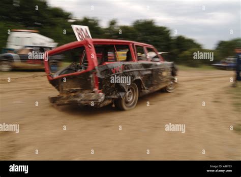 smashed up volvo banger racer banger racing car at smallfield dirt ...