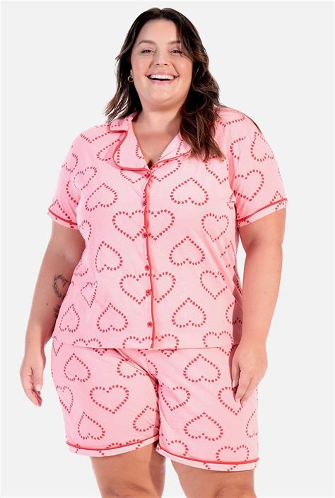 Pijama Feminino Americano Plus Size Rosa Cora O Bela Notte