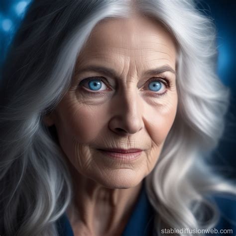 Elderly Woman With Grey Hair And Blue Eyes Stable Diffusion Online