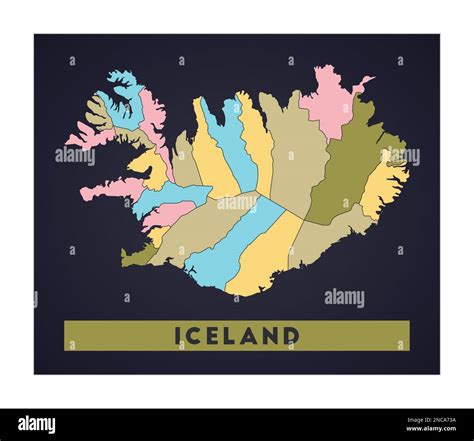 Iceland Map Country Poster With Regions Shape Of Iceland With Country