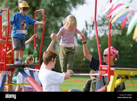 Girls When Balancing On A Tightrope Stock Photo Alamy