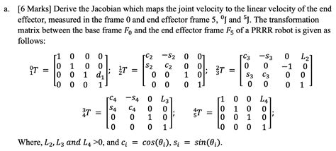 Solved A Marks Derive The Jacobian Which Maps The Joint Chegg