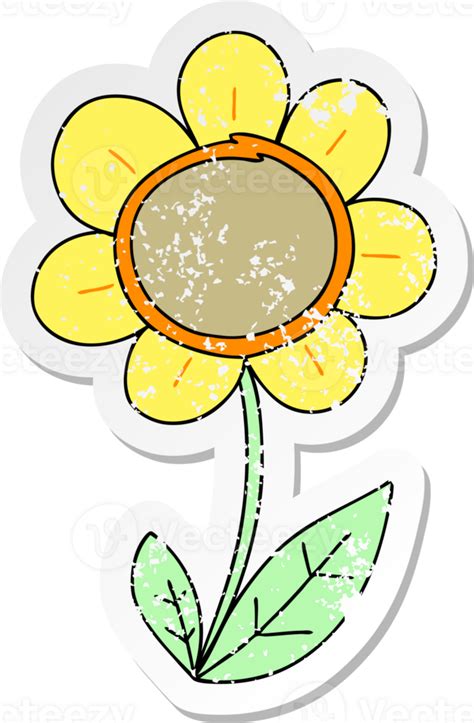 Distressed Sticker Of A Quirky Hand Drawn Cartoon Daisy 36445300 PNG