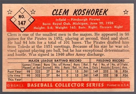 Lot Detail 1953 Bowman Baseball Color 147 Clem Koshorek Pirates Hi