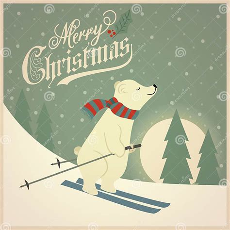 Beautiful Retro Christmas Card With Polar Bear Stock Vector