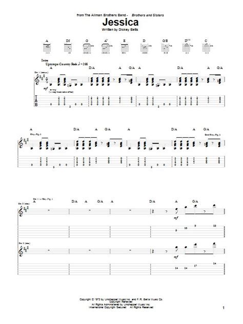 Allman Brothers Band Jessica Sheet Music Notes Chords